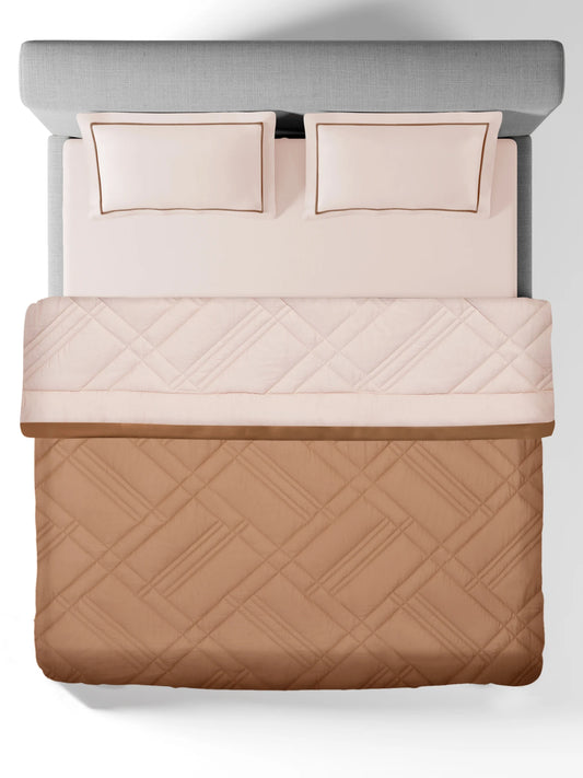 Sansaar Moments Trellis Cream Pink & Brown Sugar Reversible Comforter Set 100% Cotton/ 210 TC