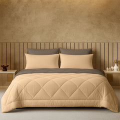 Cherish Quilted Camel Coffee Reversible Double Bed Comforter for All Season