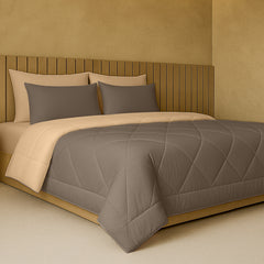 Cherish Quilted Camel Coffee Reversible Double Bed Comforter for All Season