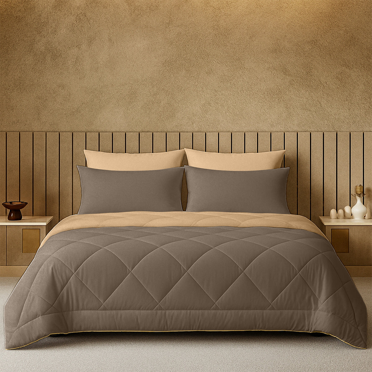 Cherish Quilted Camel Coffee Reversible Double Bed Comforter for All Season