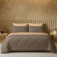 Cherish Quilted Camel Coffee Reversible Double Bed Comforter for All Season