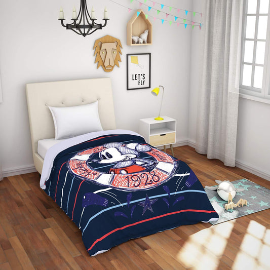Enera Essentials Disney Mickey Mouse Printed Navy Blue Color Kids Single Bed Blanket - enera