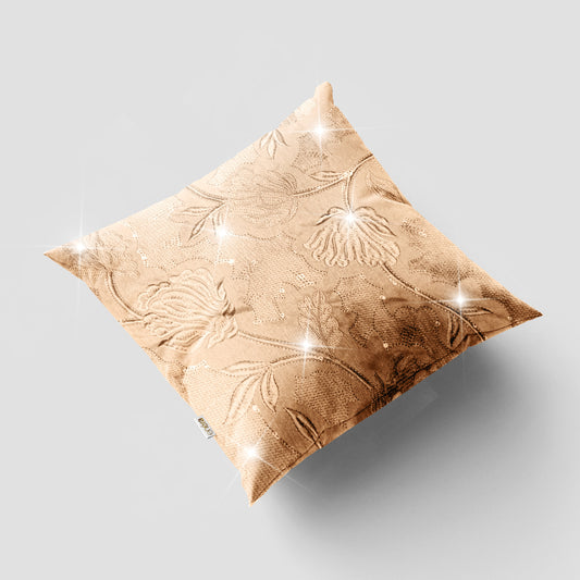 Marc Floral Jacquard Cushion Cover – Golden Beige | 16x16 Inch