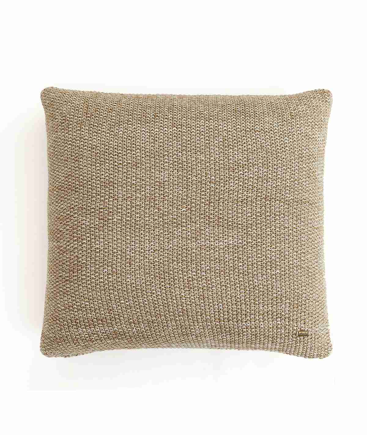 Moss Knit Cotton Knitted Decorative Khaki & Natural Color 22 x 22 Inches Cushion Cover - Agarwal Bedding and Furnishing