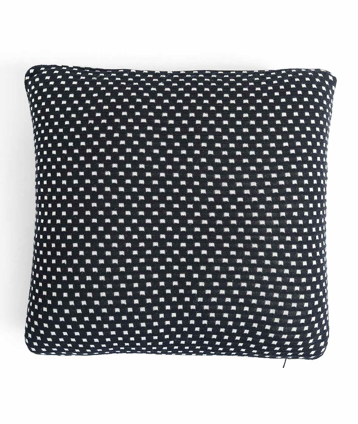 Pluchi Tiny Check Cotton Knitted Decorative Black & Natural Color 16 x 16 Inches Cushion Cover - Agarwal Bedding and Furnishing