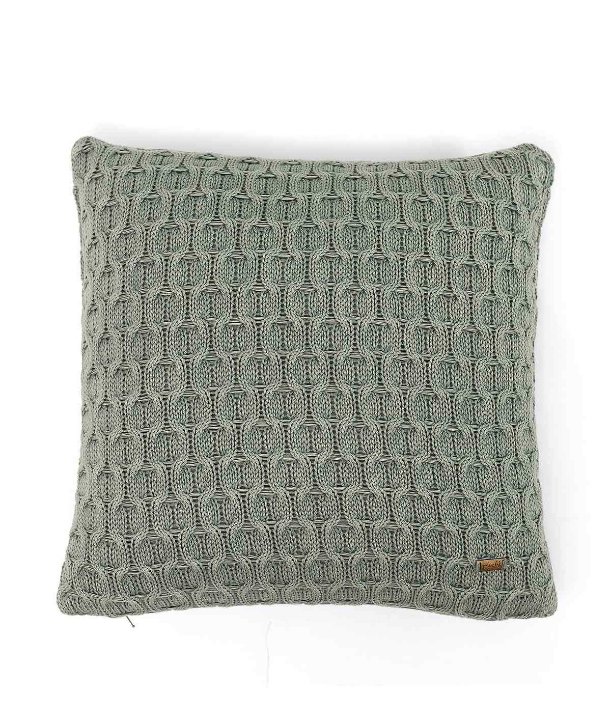 Pluchi Kelly Knit Cotton Knitted Decorative Medium Grey Color 16 x 16 Inches Cushion Cover - Agarwal Bedding and Furnishing