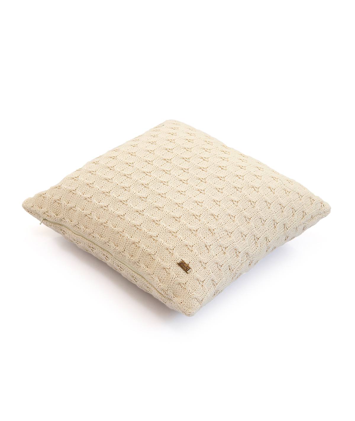 Kelly Knit Cotton Knitted Decorative Natural Color 16 x 16 Inches Cushion Cover - Agarwal Bedding and Furnishing