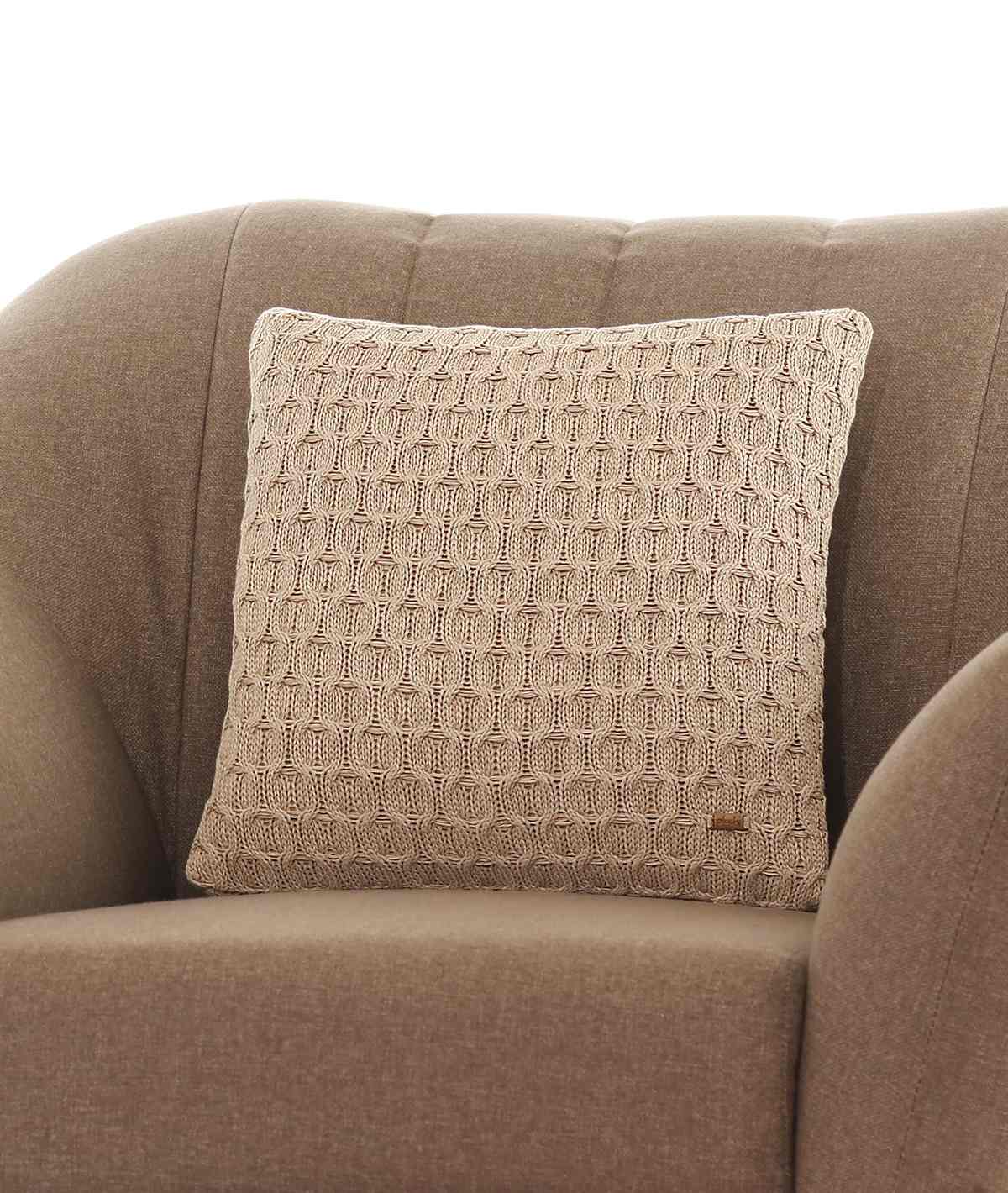 Pluchi Kelly Knit Cotton Knitted Decorative Stone Color 16 x 16 Inches Cushion Cover - Agarwal Bedding and Furnishing