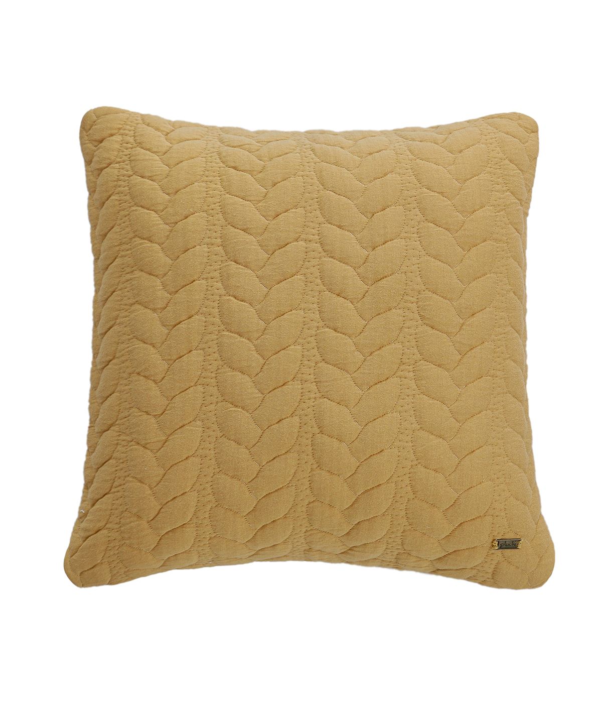 Pluchi Leaf Cotton Knitted Decorative Medium Beige Melange & Natural Color 18 x 18 Inches Cushion Cover - Agarwal Bedding and Furnishing