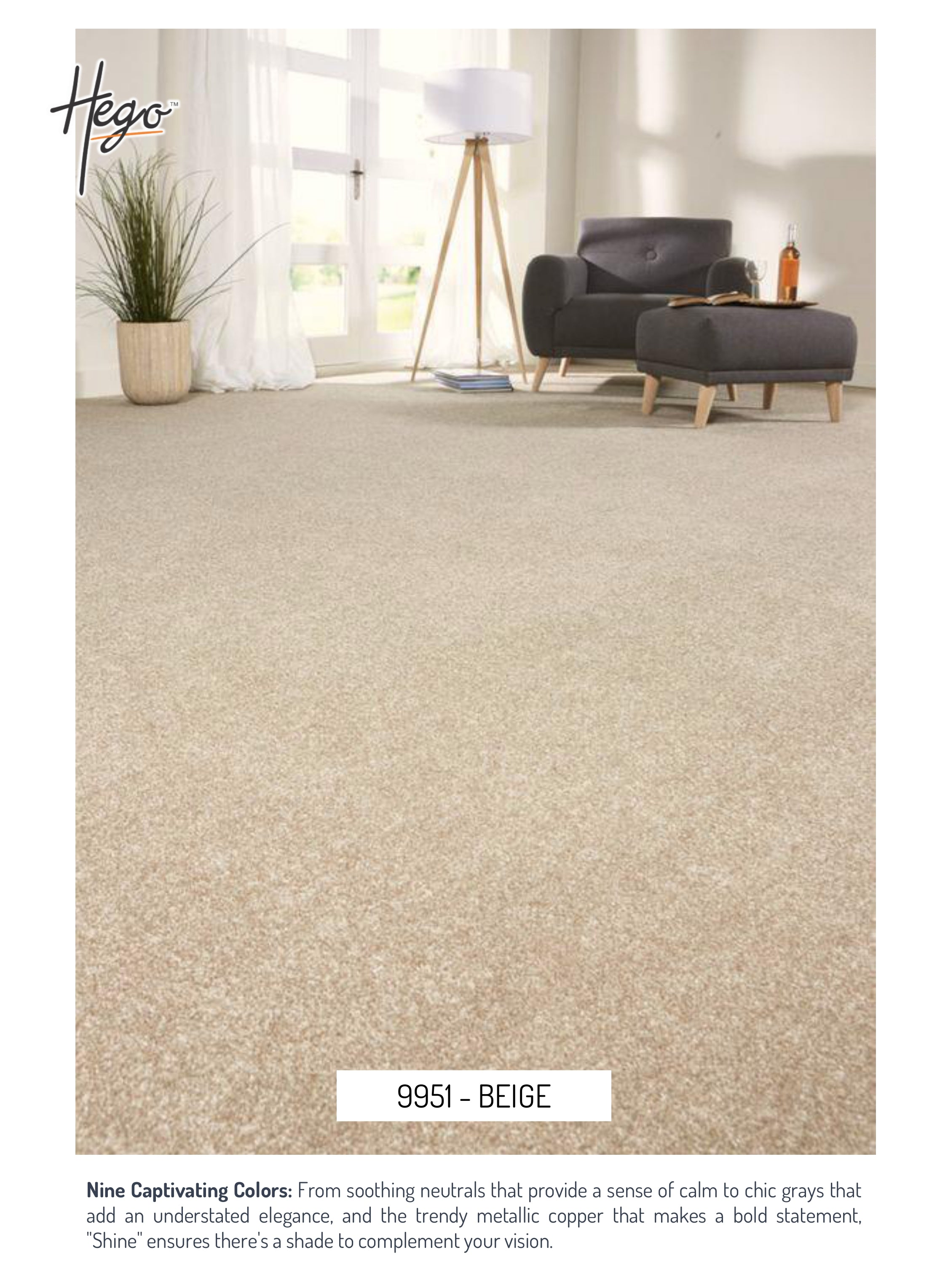 Hego Shine Wall Carpet | Beige | Ultra Soft Cut Pile Carpet | Enera