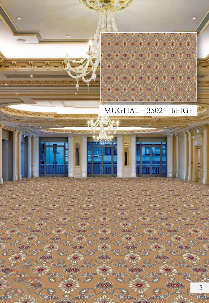 Hego Wilton Mughal Woven Wall To Wall Carpet | Beige | Elegant & Durable | Enera