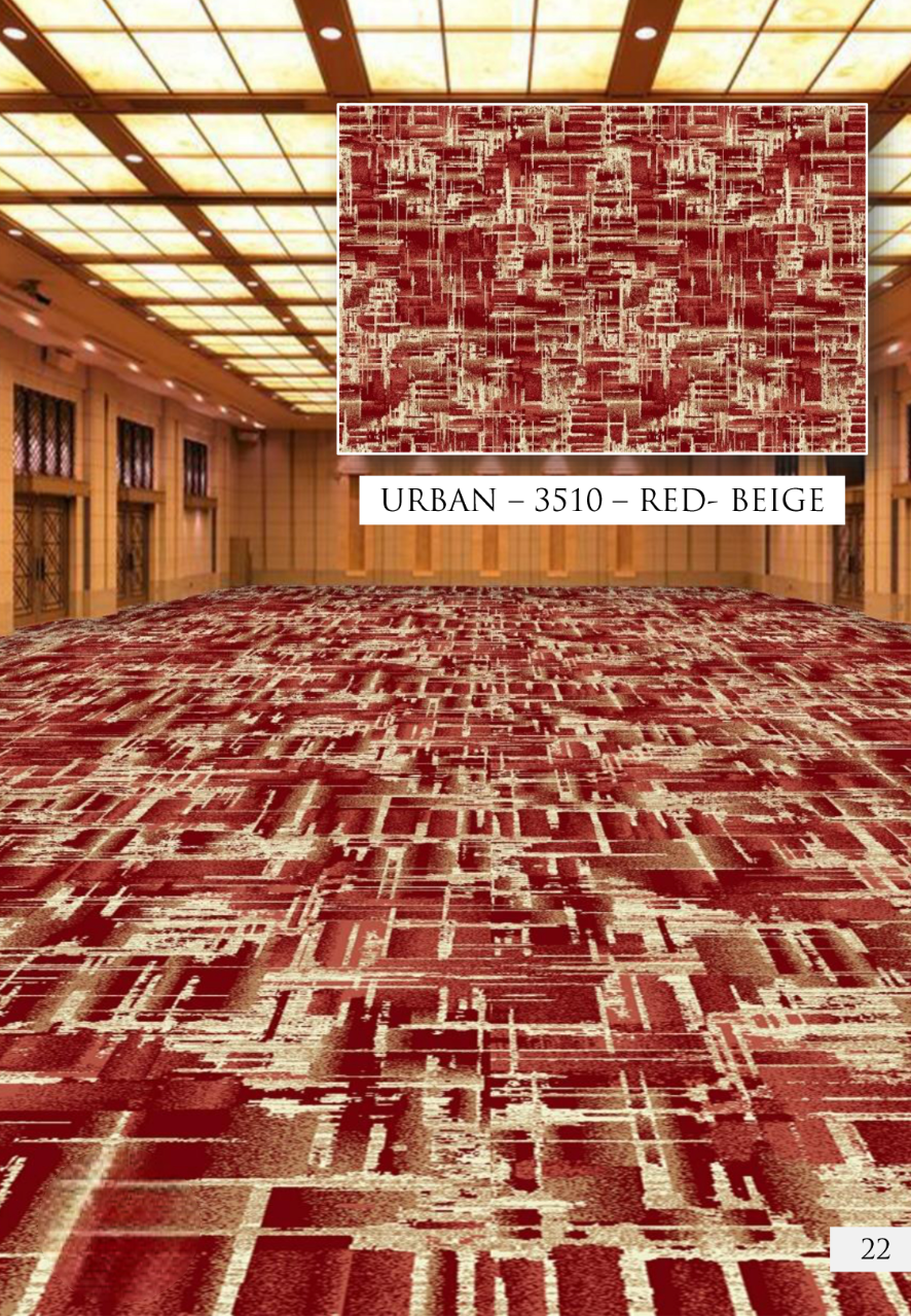 Hego Wilton Urban Woven Wall To Wall Carpet | Red-Beige | Contemporary and Durable | Enera