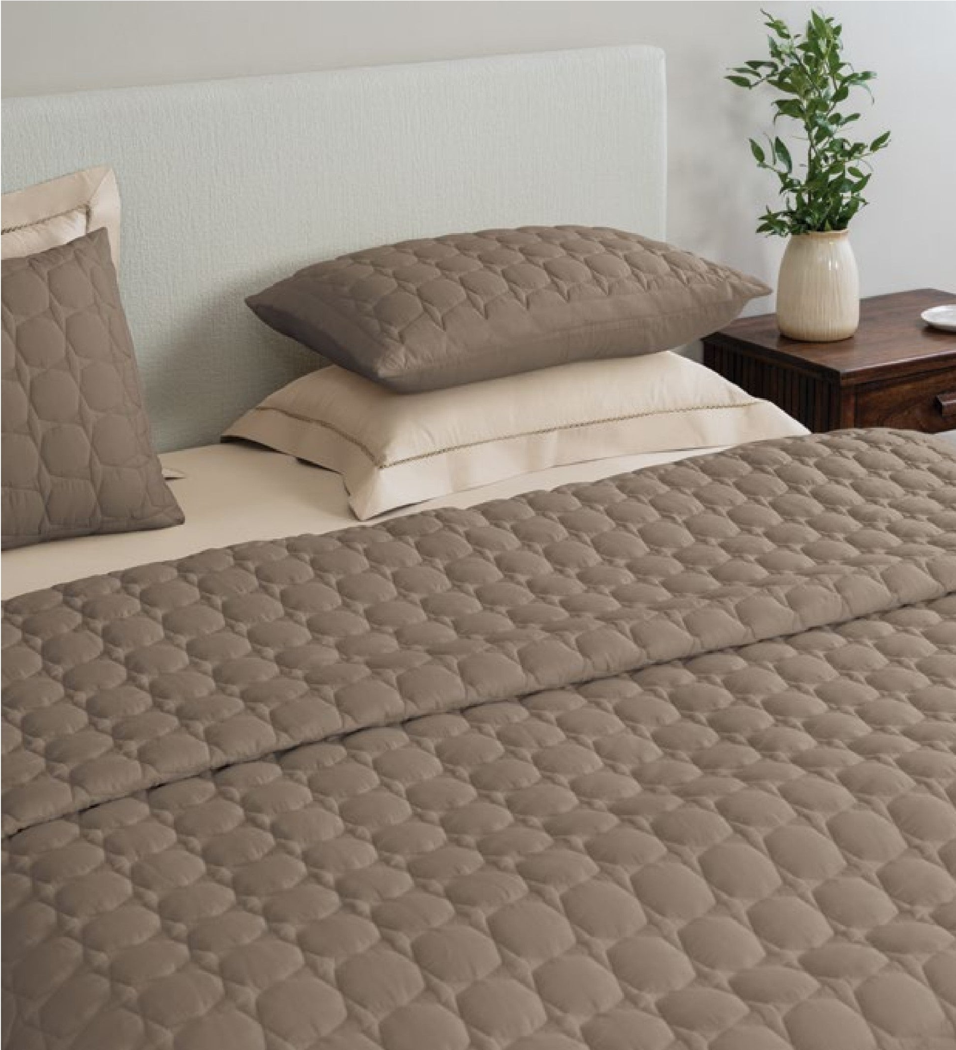 D Decor Legacy II Collection Timber Wolf-Almond Milk Quilted Bedspread Set | Elegant & Cozy | Enera