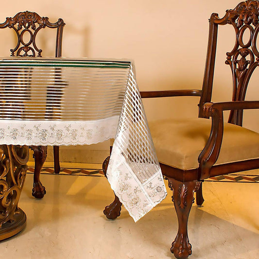 Enera Linea Transparent Rectangle Table Cover With Lace Silver Color - enera