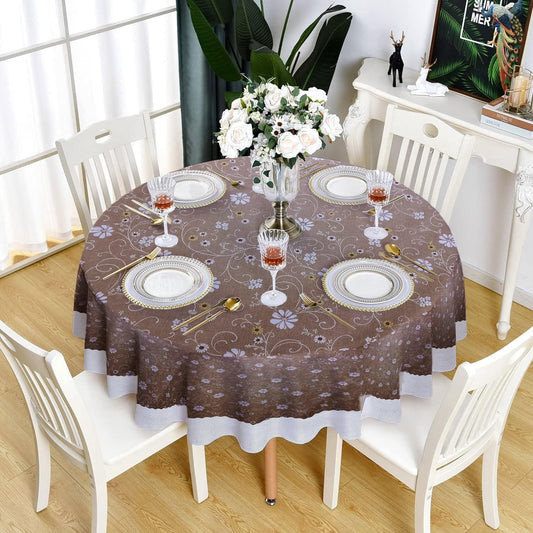 Enera Printed Tuscany Round Light Brown Color Table Cover (FLR194BR) - enera