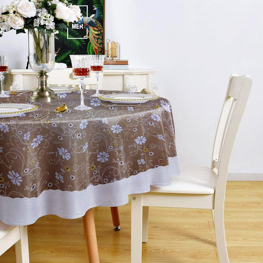 Enera Printed Tuscany Round Light Brown Color Table Cover (FLR194BR) - enera