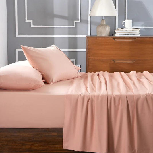 Enera Slumber Collection Peach Blossom Color Plain King Size double Bedsheet with 2 pillow covers - enera