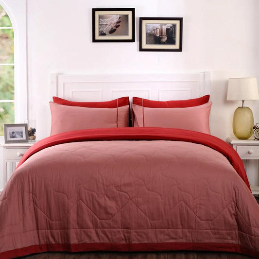 Enera Vincent Collection Brick Red & Cameo Brown Color Double Bed Comforter Set - enera