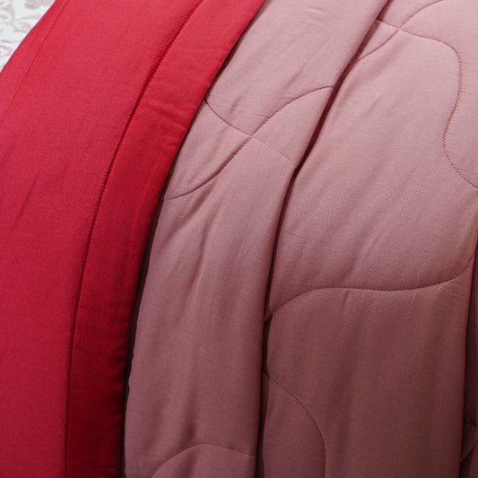 Enera Vincent Collection Brick Red & Cameo Brown Color Double Bed Comforter Set - enera