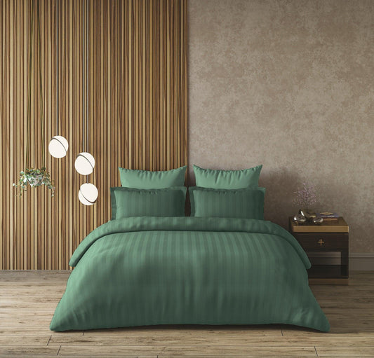 Enera Satin Stripe Moss Color King Size Double Bedsheet - enera