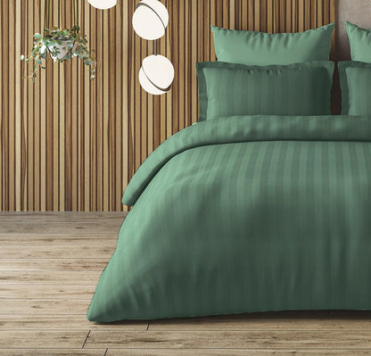 Enera Satin Stripe Moss Color King Size Bedsheet With 2 Pillow Covers-300TC(100% Cotton) - enera