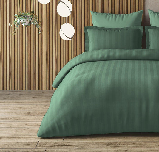 Enera Satin Stripe Moss Color King Size Double Bedsheet - enera