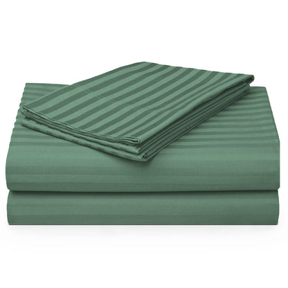 Enera Satin Stripe Moss Color King Size Bedsheet With 2 Pillow Covers-300TC(100% Cotton) - enera