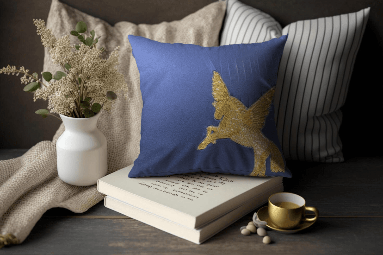 Enera K.Niketan Pegasus Royal Blue Color 16x16 Inch Cushion Cover - enera