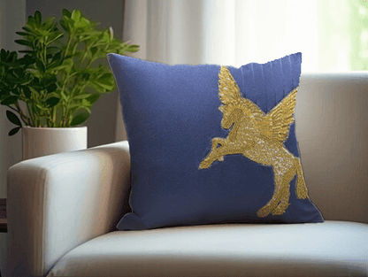 Enera K.Niketan Pegasus Royal Blue Color 16x16 Inch Cushion Cover - enera