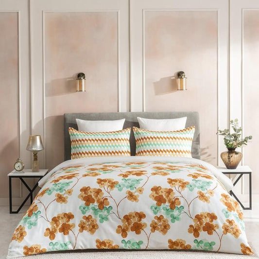 Enera Optima Collection Jardin-Tangerine Color Printed Fitted Sheet - enera