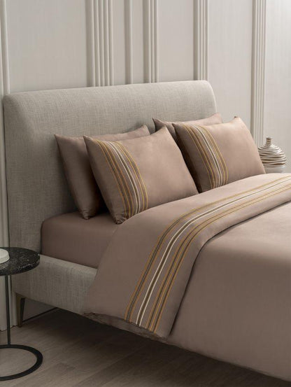 D'Decor Urban Timeless Collection Oxford Amber Gold Color Plain King Size double Bedsheet with 2 pillow covers - enera