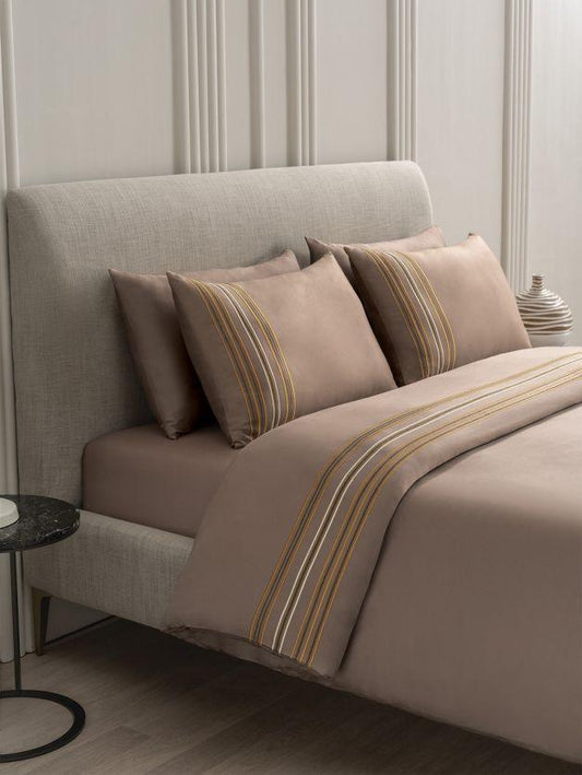 D'Decor Urban Timeless Collection Oxford Amber Gold Color Plain King Size double Bedsheet with 2 pillow covers - enera