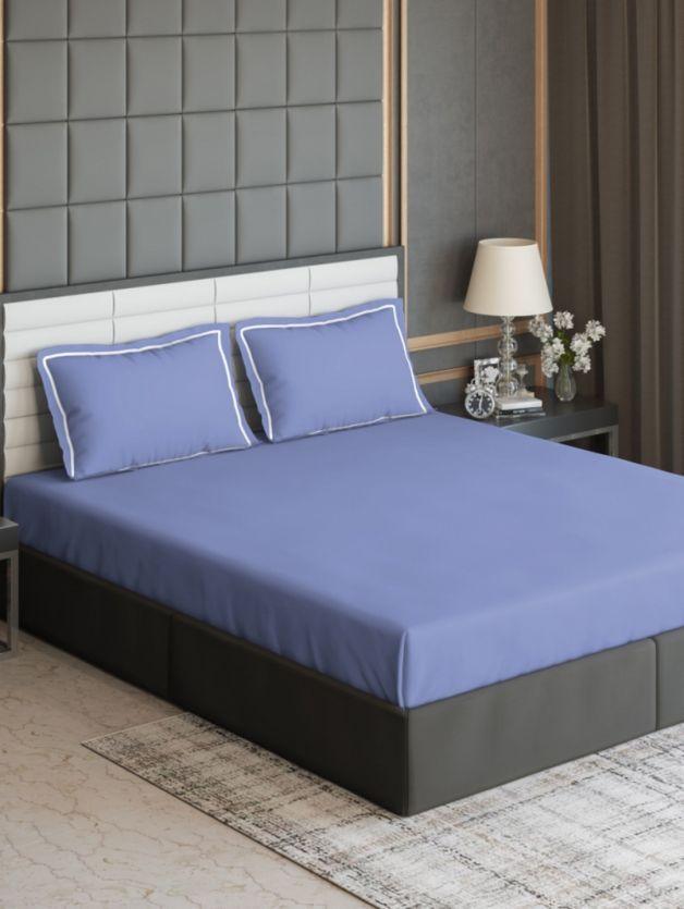 D'Decor Duet Collection Periwinkle Color Plain King Size double Bedsheet with 2 pillow covers - enera
