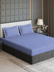 D'Decor Duet Collection Periwinkle Color Plain King Size double Bedsheet with 2 pillow covers - enera