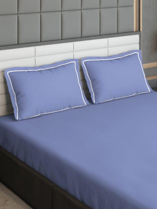 D'Decor Duet Collection Periwinkle Color Plain King Size double Bedsheet with 2 pillow covers - enera