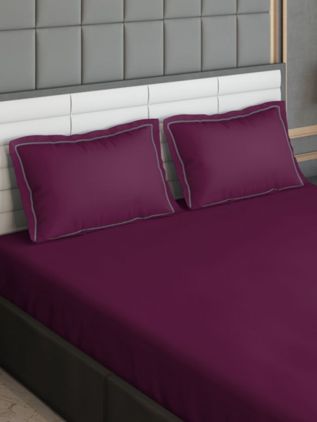 D Decor Duet Collection Ruby Wine Color Plain King Size Double Bedsheet | Luxurious & Stylish | Enera