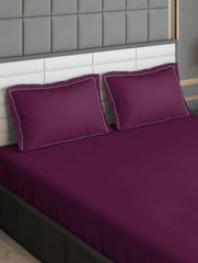 D'Decor Duet Collection Ruby Wine Color Plain King Size double Bedsheet with 2 pillow covers - enera