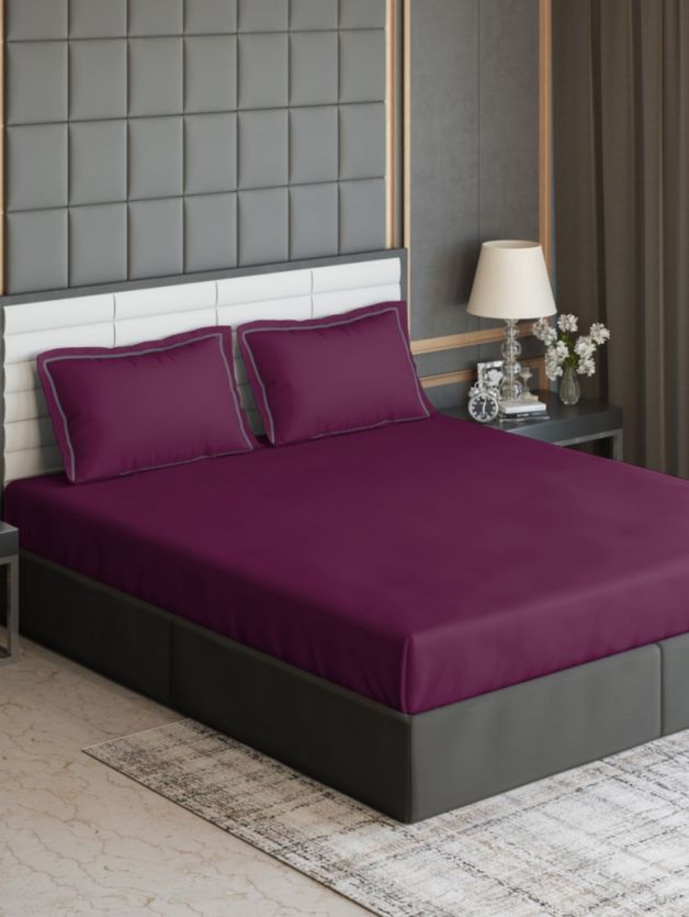 D Decor Duet Collection Ruby Wine Color Plain King Size Double Bedsheet | Luxurious & Stylish | Enera