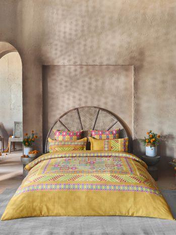 D'Decor Phulkari Collection Glory-Ochre King Size Double Bedsheet - enera