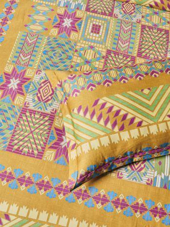 D'Decor Phulkari Collection Glory-Ochre King Size Double Bedsheet - enera