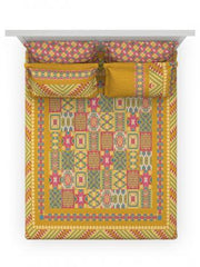 D'Decor Phulkari Collection Glory-Ochre King Size Double Bedsheet - enera