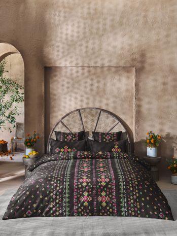 D'Decor Phulkari Collection Allure-Black Bean King Size Double Bedsheet - enera