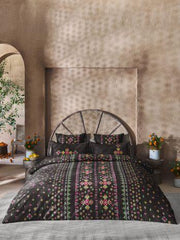 D'Decor Phulkari Collection Allure-Black Bean King Size Double Bedsheet - enera