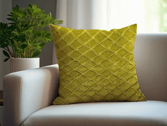 Enera Hollow Curve Mustard Green Color 16x16 Inch Cushion Cover - enera