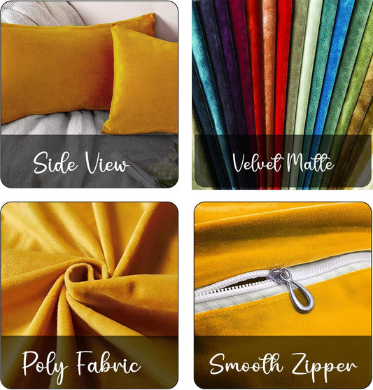 Enera Glam 656 Yellow Color 11x19 Inch Plain Velvet Cushion Cover - enera