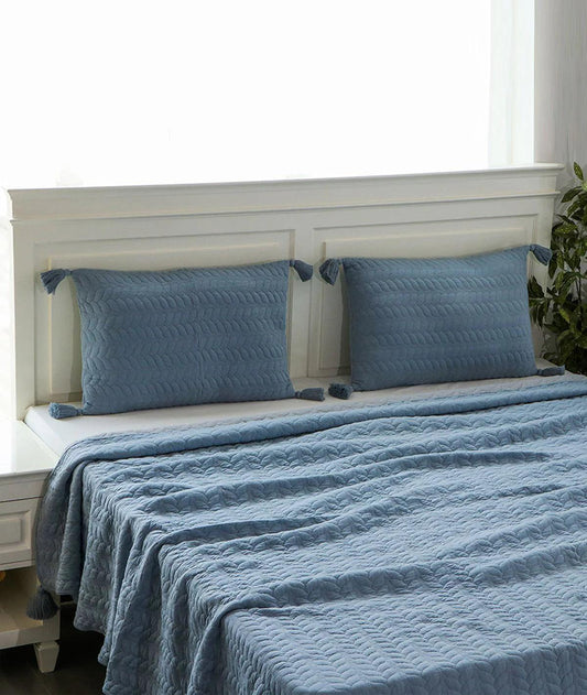 Enera Uzoma Cadet Blue and Alice Blue Color King Size Bedcover - enera