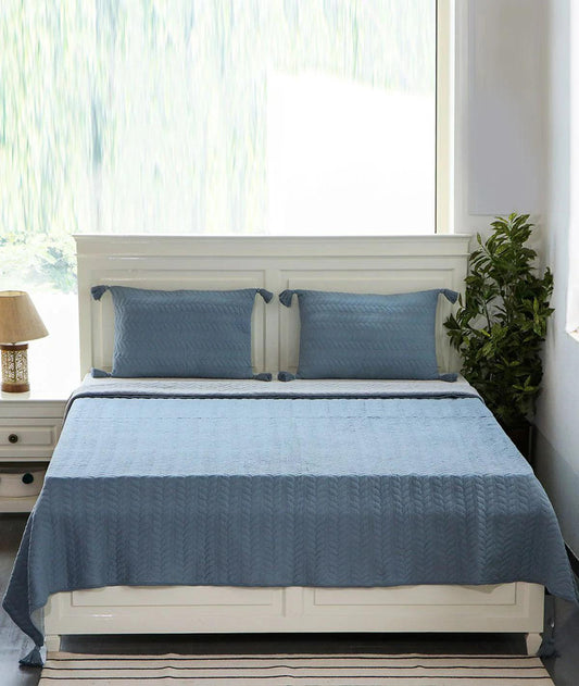 Enera Uzoma Cadet Blue and Alice Blue Color King Size Bedcover - enera