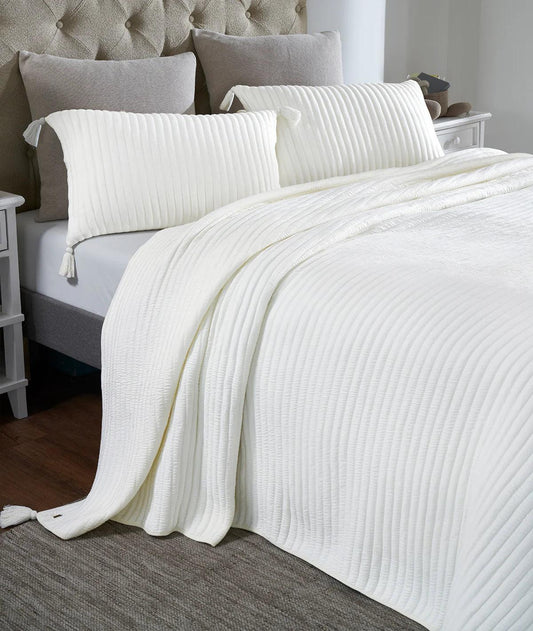 Enera Inaya Stripe Ivory Color King Size Bedcover - enera