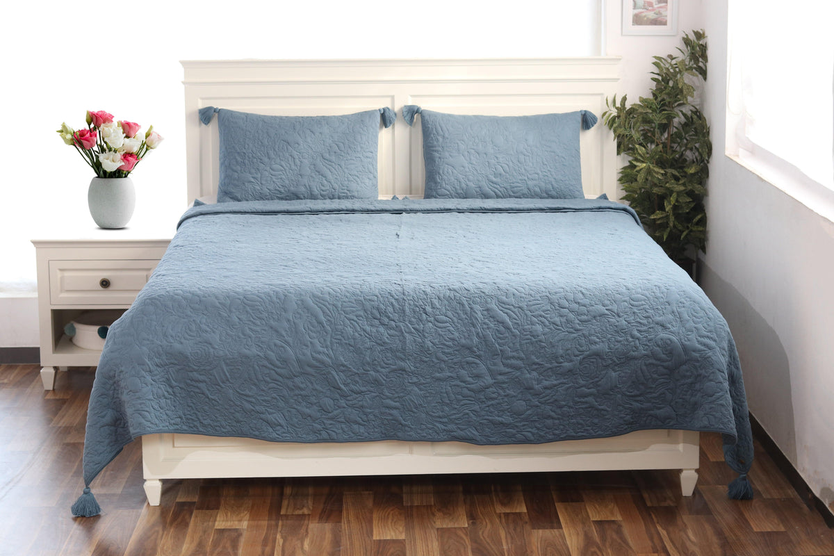 Enera Summer Beauty Aegean Blue color King Size Bedcover - enera