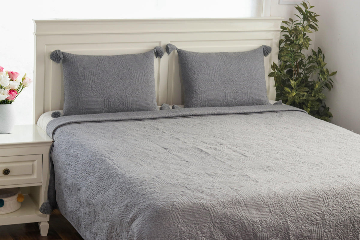Enera Antique Medium Grey Melange color King Size Bed Cover - enera
